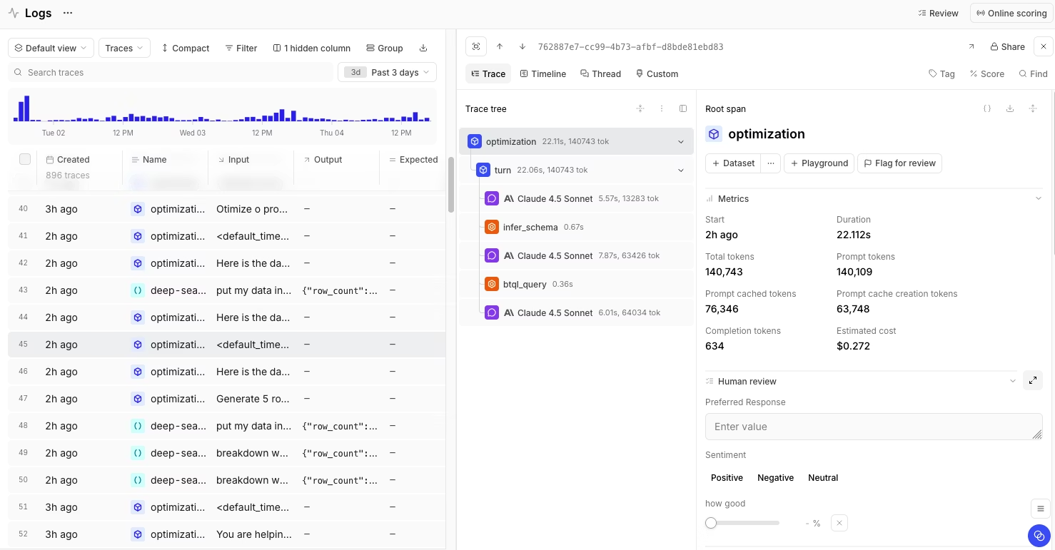 Braintrust logs