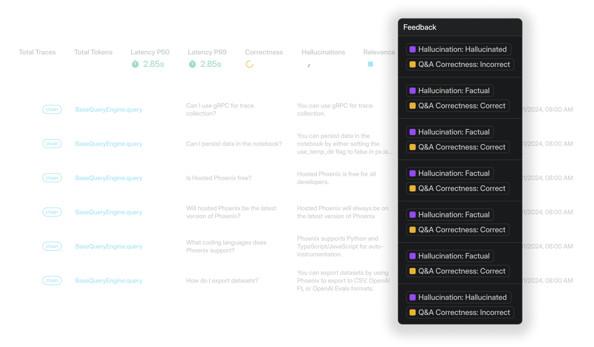 Arize Phoenix RAG observability UI